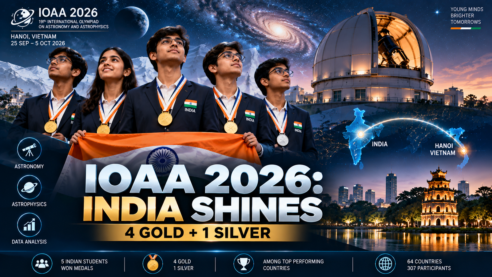 India wins four gold and one silver medal at IOAA 2026 in Hanoi, Vietnam