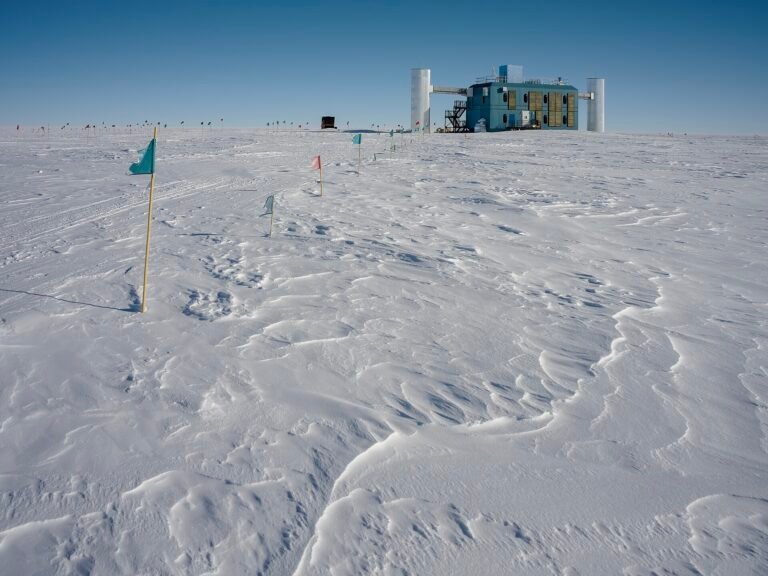 The IceCube Neutrino Observatory building (IceCube Lab) at the Amundsen-Scott South Pole Station, Antarctica — the cubic-kilometre neutrino detector that won Francis Halzen the 2026 Nobel Prize in Physics